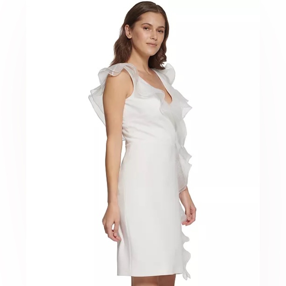 DKNY Sheath Dress with Frothy Organza Ruffles in Ivory, Size 6 New w/Tag $199 - Picture 11 of 11
